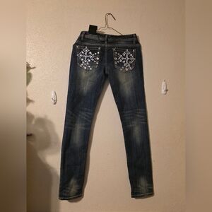 Rue21 Dark Blue Skinny Jeans with Embellished Pockets